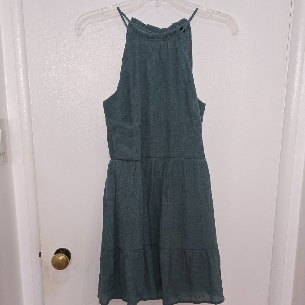 Trixxi Teal Halter Neckline Mini Vacation Resort Sundress